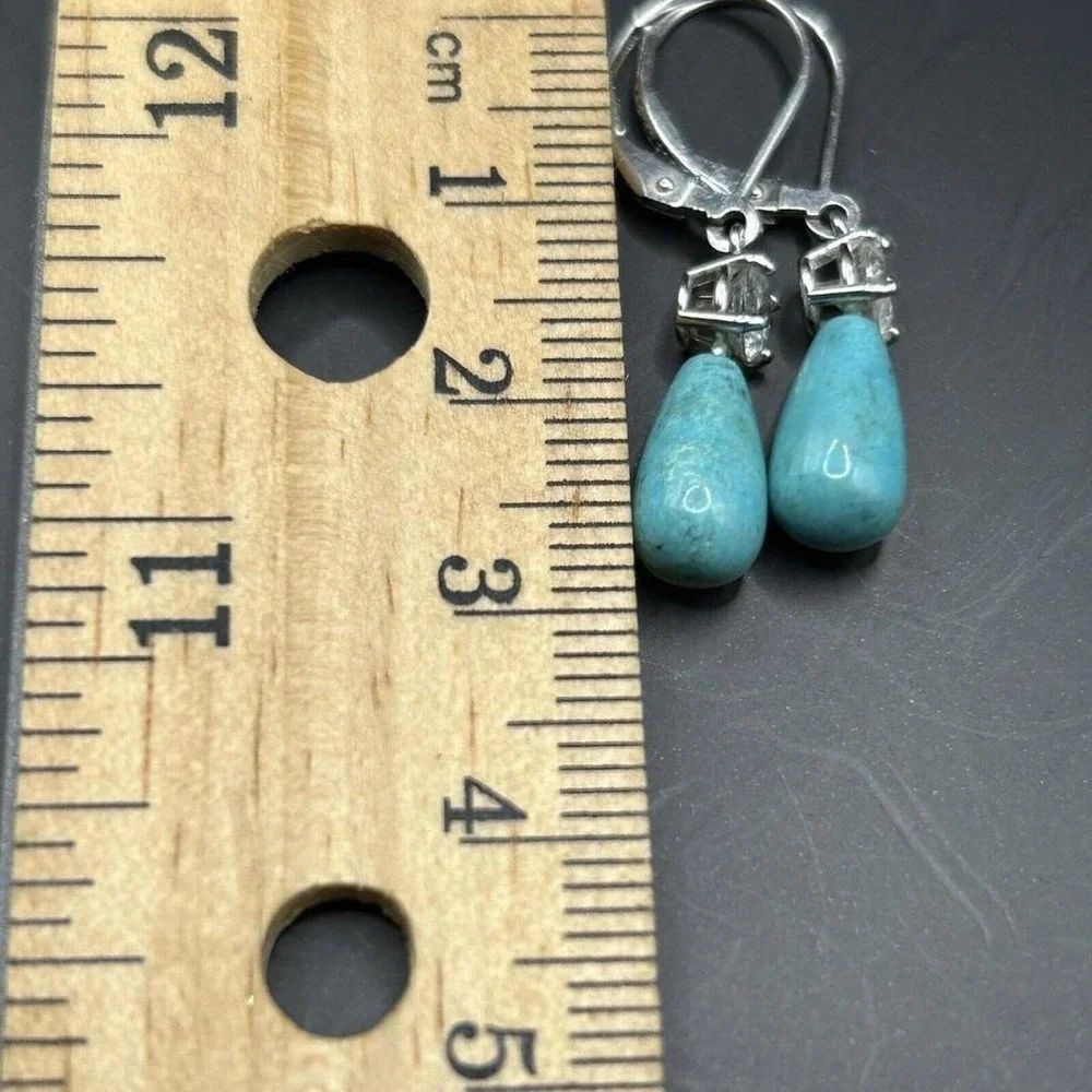 Turquois 925 Sterling Silver CZ  Dangle Drop Earrings 2.15 Grams